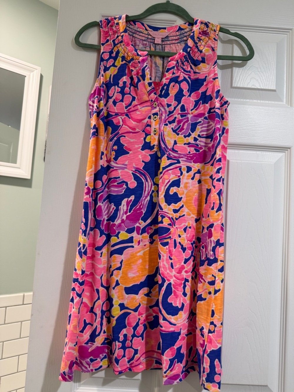 Lilly Pulitzer Sleeveless Midi Dress in Pink, Navy & Yellow Abstract Print